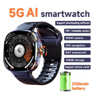 4G/5G SIM Dual System Smart Watch 2.4-inch Full Touch Screen Bluetooth Call GPS Navigation WiFi Connection AI Intelligent Heart Rate, Blood Pressure, Blood Oxygen Sleep Monitoring 2100mAh Large Capacity Battery NFC Access Key Waterproof Sports Watch Wrist