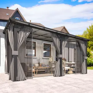 【Multiple packages arrived at different times】AECOJOY Gazebo for Patio, Hard Top Large Wall-Mounted Heavy Duty Gazebo Pergola with Curtains and Mosquito Netting Outdoor Canopy Shelter Outdoor Canopy Sun Parasol Umbrella