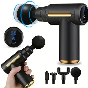 Handheld Mini Massage Gun with 4 Replaceable Heads, 6 Adjustable Speeds, Deep Massage, Portable, Low Noise, USB Charging, Holiday Gift