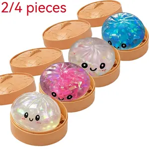 Colorful Sensory Toy Stress Ball, Bright Powder Dumpling Squeezing Toy, Soft Dough Dumpling Stress Ball, Smile Band Simulation Steamer Baozi