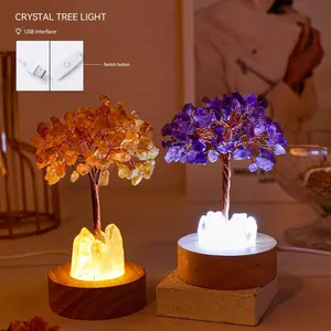 Natural Amethyst Crystal Cluster Tree Light, 1 Count USB Powered Crystal Healing Tree Night Light, Feng Shui Decoration for Luck, Home Decor