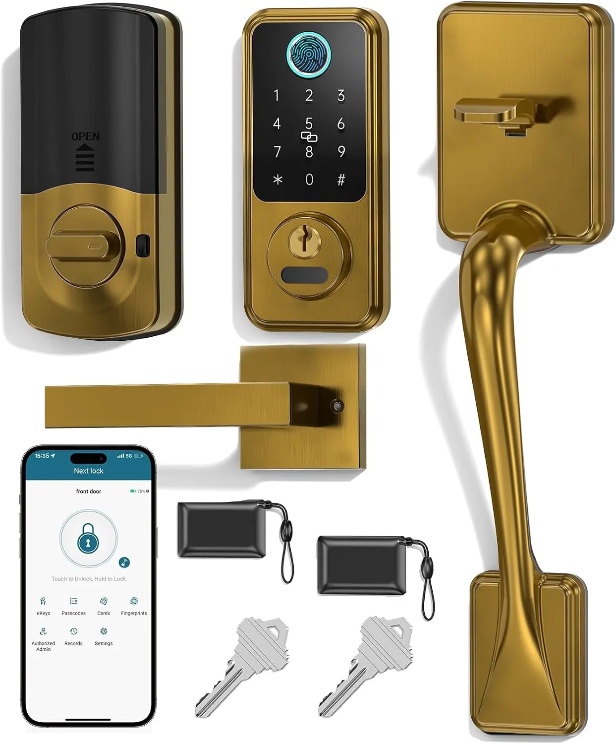 Keyless Entry Door Lock, Smart Front Door Lock Set, Smart Deadbolt Keypad Handle Set for Home/House/Airbnb/Office, Auto-Lock,Bronze Brown
