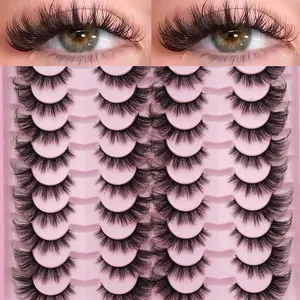 20 Pairs 3D Fluffy Natural False Eyelashes, Makeup, Secure Band, Cat Eye Style, One-Piece Design, Easy Application, Ideal for Beginners