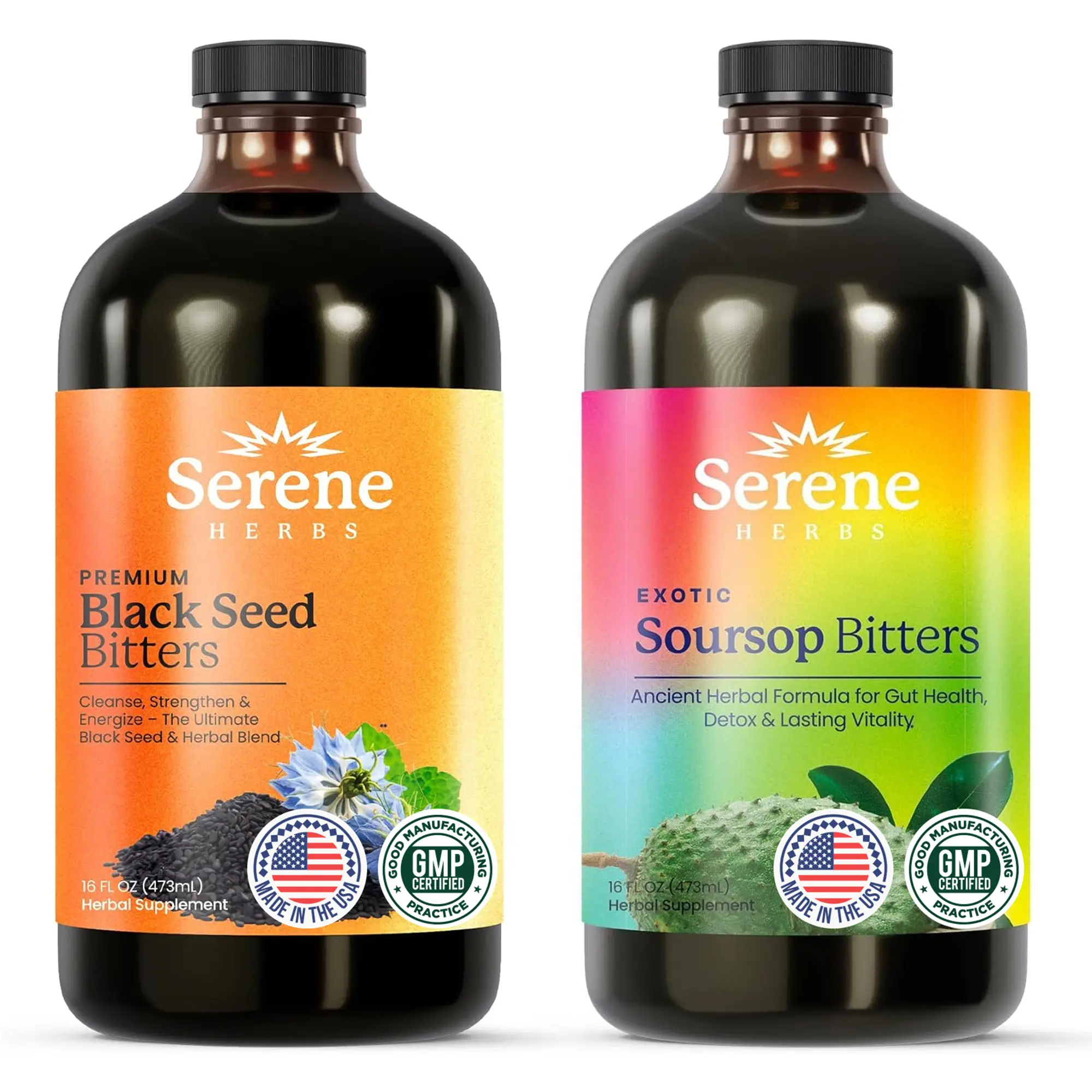 Serene Herbs Soursop & Black Seed Bitters Bundle | Organic Herbal Detox for Dige...