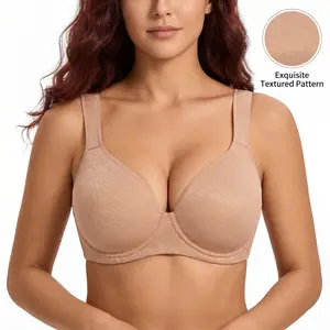 HSlA Joan Comfortzone Floral Print & Solid Soft T-Shirt Full CoverageUnlined Unpadded Underwire Plus Size Minimizer Bra Everyday Bra