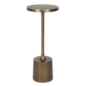 Sanaga Drink Table - Antique Gold Textured Finish Solid Aluminum 10x25x10in Minimalist Style Chunky Base Side Table