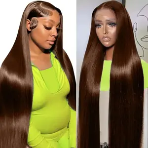 Chocolate Brown 13x6 HD Lace Straight Lace Frontal Wigs #4 Colored Body Wave Lace Frontal Wig Pre Plucked With Baby Hair For Women