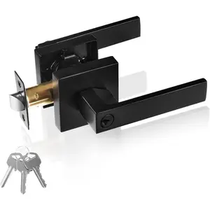 Matte Black Door Handle Heavy Duty Exterior Door Handle with Lock and  Reversible Square Door Lever Door Knob with Lock Door Lever for Bedroom, Bathroom, Rooms(Keyed Entry, 1 Pack)