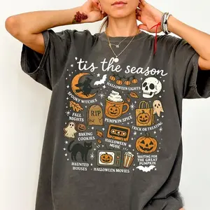 [Sale up to 30%] Vintage Halloween Comfort Colors Shirt, Tis' the Season, Retro Halloween Aesthetic, Women's Halloween Shirt, Pumpkin Witch Graphic Tee