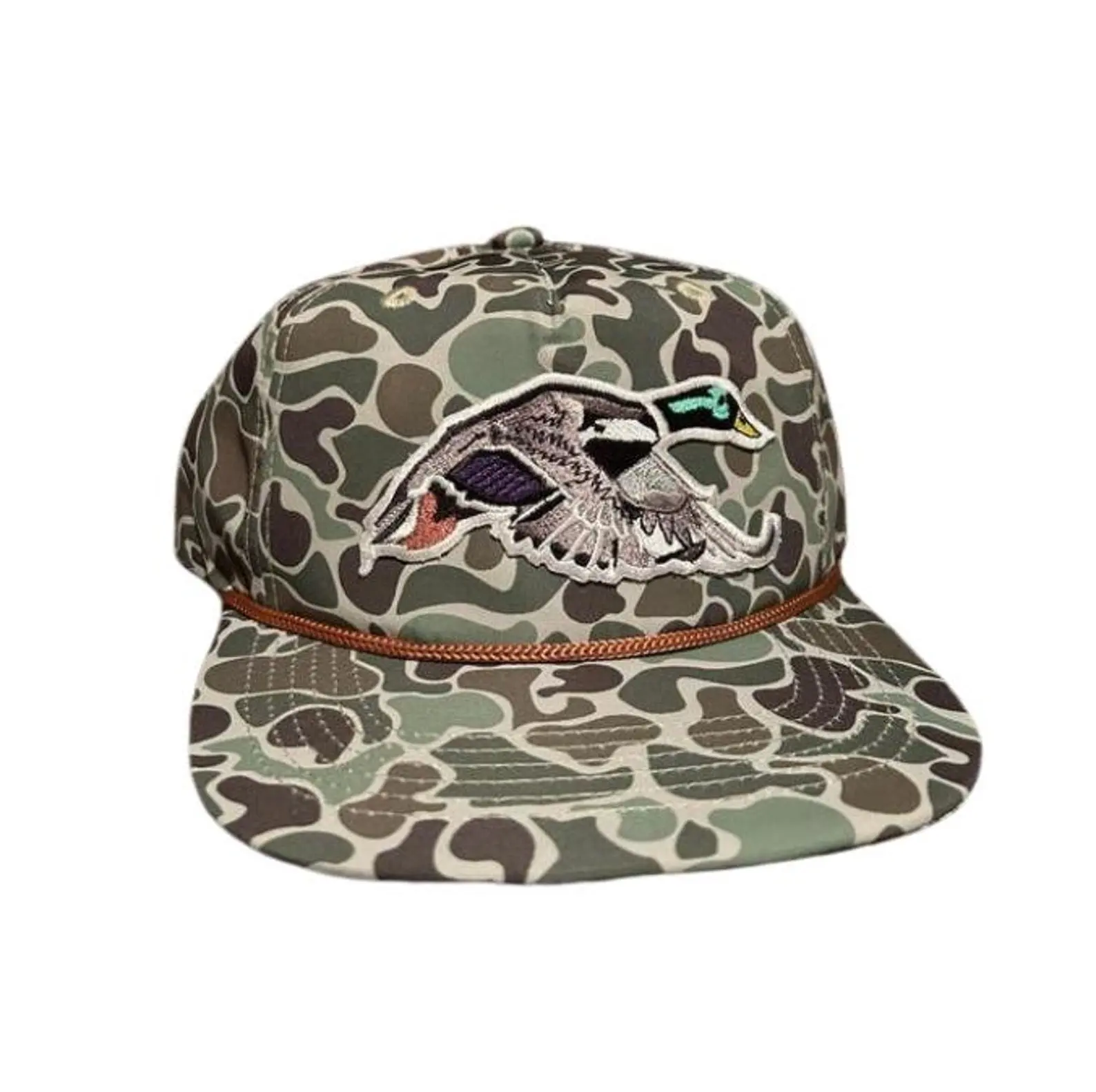 Mallard Duck Camo Rope Hat, Duck Hunting Snapback Cap, Retro Camouflage Trucker Hat for Men, Adjustable Outdoor Fishing & Hunting Hat, Lightweight Sports Cap, Gift for Outdoorsmen