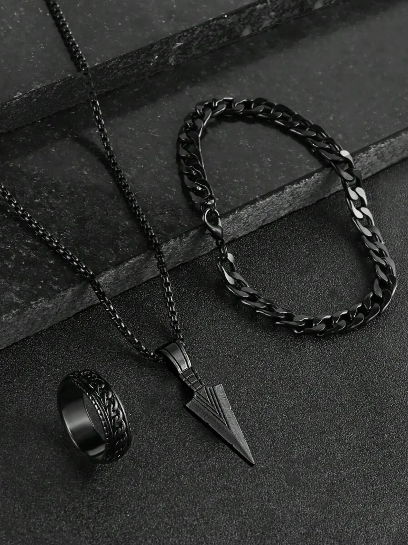 Men's 3-Piece Minimalist Chain All Seasons Versatile Jewelry Sets Gift Set, Includes Necklace, Bracelet & Ring, Perfect for Casual, Sports & Daily Wear