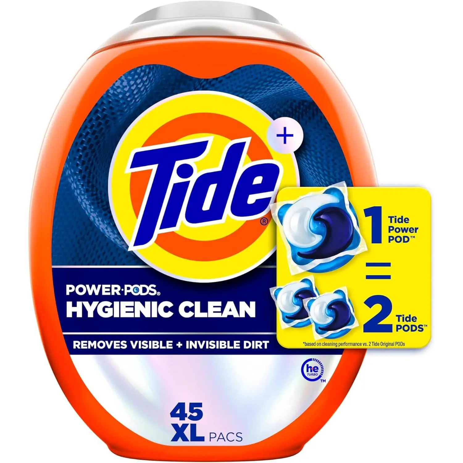 Tide Hygienic Clean Power PODS Laundry Pods by Procter & Gamble, Original Scent, 45 Count, 10 Concentrated Cleaning Actives, 50% More Cleaning Power, Removes Visible & Invisible Dirt, No Redundant Residue, Home Care Household Cleaner, Procter &Amp; Gamble