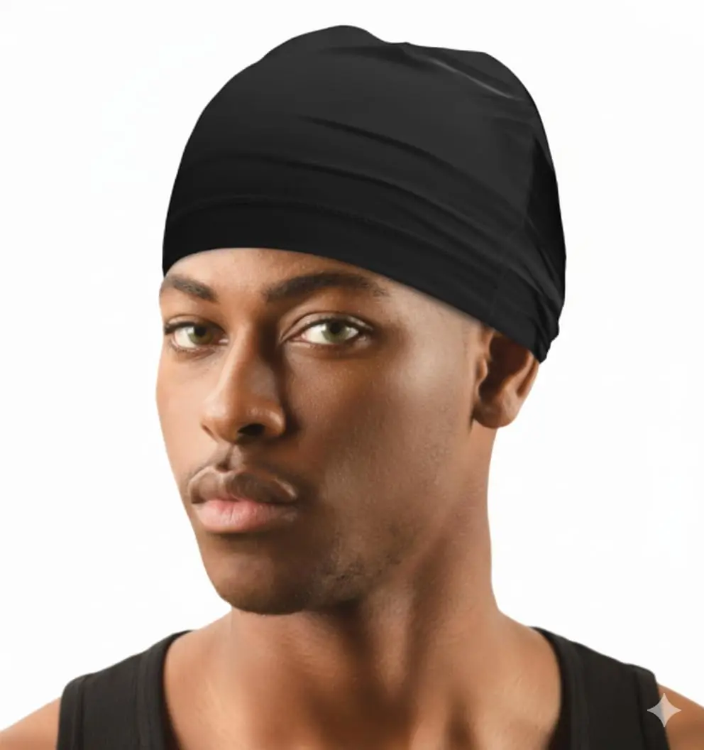 Titan Real Fit Spandex Cap for Men – Ultra Stretch Sport Fit with Breathable Design & Secure Hold, One Size – Black