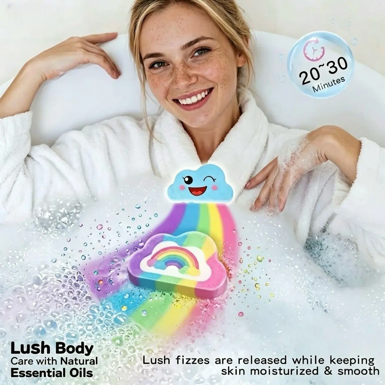 Cute Cloud Design Fizzy Bath Bomb - Stress Relief Classic Novelty Toy with Gentle Olive, Grape, Tea Tree Cleanser Ingredients, Moisturizer & Long-Lasting Bubbles for Body Care