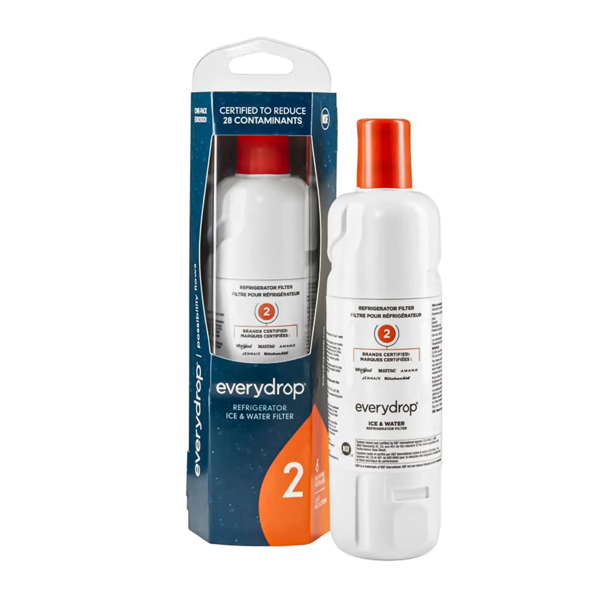 Household Replacement Refrigerator Ice & Water Filter 1 (EDR2RXD1 Single Pack) - 200-gal Capacity, Reduces 24 Contaminants, Direct Refrigerator Filtration, Gunk Removal, Hassle-free Swapping
