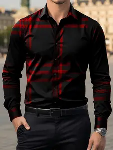 Men's Vintage Plaid Long Sleeve Shirt, Fashion Workwear for Dad & Son, Comfortable Retro Style Cs58110