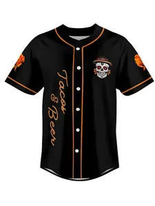 Men's Skull Pattern Baseball Jersey, Mexican Beer Celebration Shirt, Unisex Drinking Tequila Ball Tee, Perfect for Dia De Los Mue, Classic Fitted Design, Ideal for Mexican Beer Celebrations & Dia De Los Muertos Events, Jersey Shirts