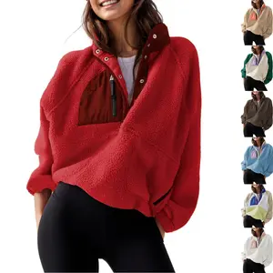 UANEO Women's Lightweight Fleece Pullover Jacket Cropped Fall Winter Fuzzy Sherpa Jacket Sweatshirt Coat with Pockets Casual Long Sleeve Womenswear