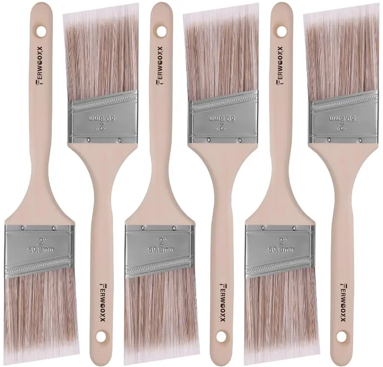 Paint Brush, 2IN Stain Brushes for Painting Walls House Touch-Ups,Furnitures and Fence Staining, Wooden Handle Masonry Paintbrush(6 Packs)
