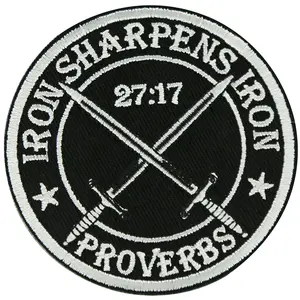 1 Count Iron Sharpens Iron Patch, Proverbs 27:17 Bible Patches, Hook and Loop Appliques, Embroidery Craft for Backpacks Hats Jeans Bag, Embroidered DIY Decoration Accessories