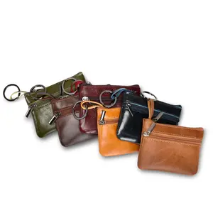 Vintage Genuine Leather Mini Coin & Key Pouch - RFID Blocking, Zipper-Design Durable Minimalist Anti-Theft Wallet, Stylish Chic Pouch with Keychain, Men's Multi-Functional Luggage & Bags Everyday Essential, Durable Wallet,summervibes outdoorfun