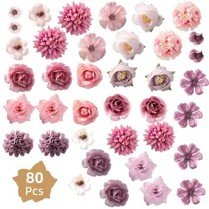 80 Pcs Artificial Flowers Flower Heads Set for Crafts with 9 Styles,Artificial Flowers Mini Silk Flowers,Artificial Flower Heads for Wedding Home DIY Crafts Scrapbooking Decorative,Garden Tools,Summervibes