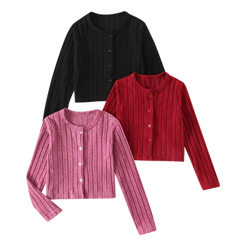 3-piece girls autumn and winter round neck knitted skin-friendly solid color children's clothing children's spring long sleeve warm and elastic fashion Joker daily coat