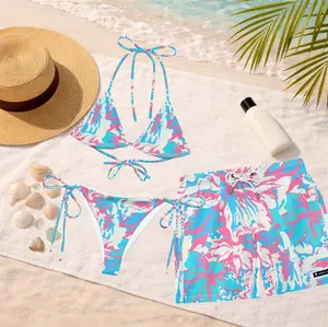 Bora Bora Pink Tropical Matching Swimwear 2026, Women's String Bikini & Men's Swim Trunks, Floral Island Couple Swimsuits, Luxury Resort Beachwear, Honeymoon Vacation Outfit