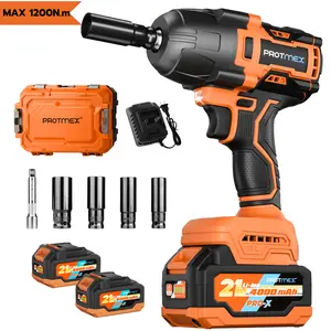 Protmex 1200N.m (900Ft-lbs) Cordless Impact Wrench, 1/2" Brushless High Torque Impact Wrench, 21V High Torque Power Impact Driver, 2x4.0Ah Batteries Electric Impact Wrench for Car, Mower, Pickup Truck