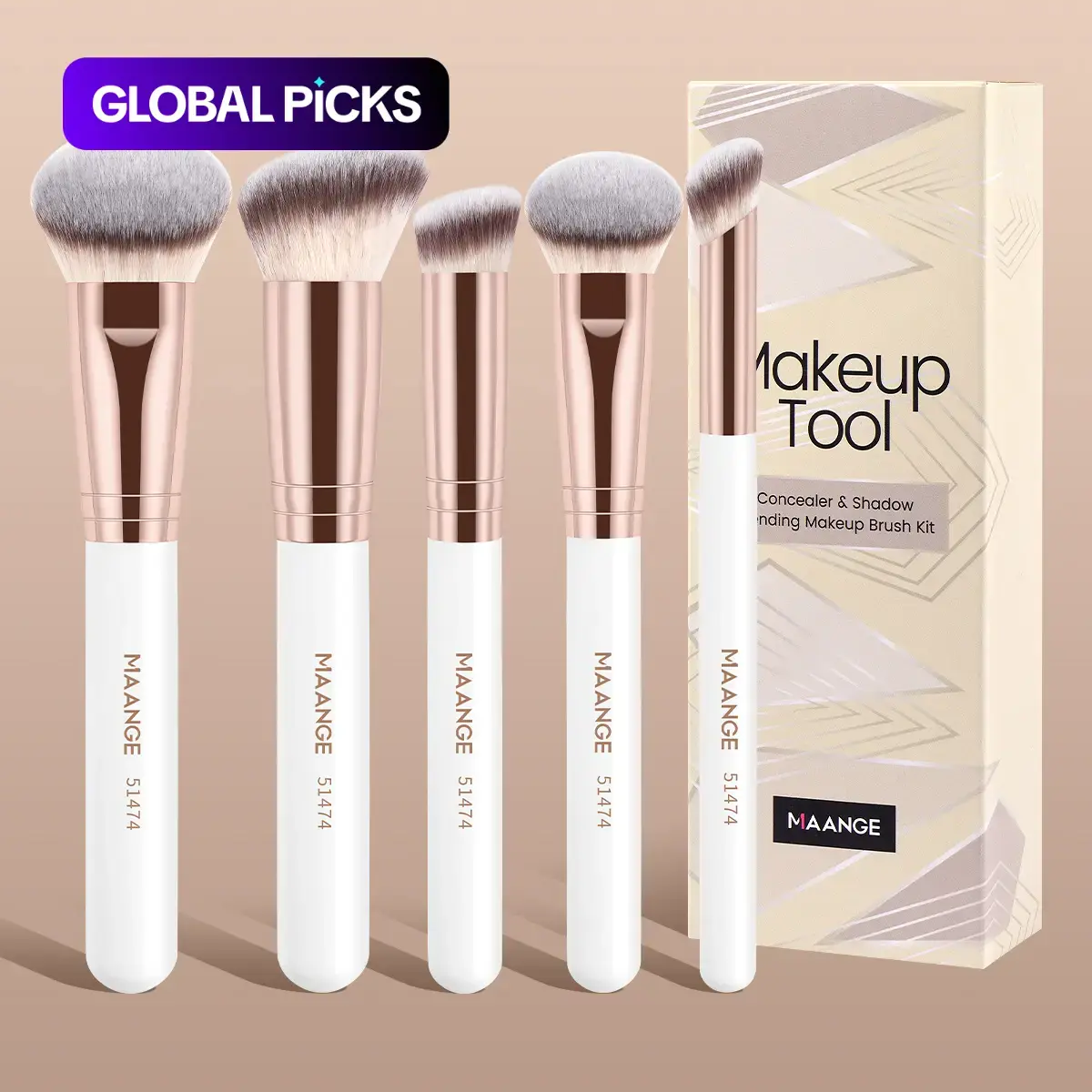 MAANGE 5pcs Professional Makeup Brushes Set, Brush Combo, Powder Brush Blush Brush Contour Brush Concealer Brush Nose Contour Brush Highlight Brush, Essential Cosmetic Accessory for Beauty Routine, Gift for Women & Girls