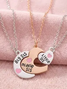 3pcs Sister Heart Pendant Necklace Set, Big Middle Little Sister Matching Necklaces, BFF Friendship Jewelry Gift