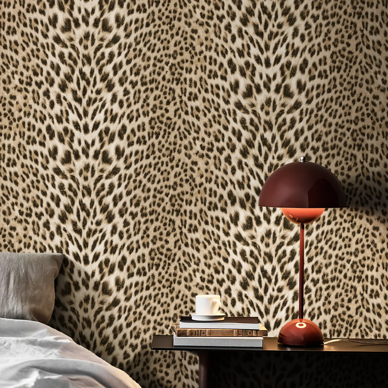 Leopard Print Wallpaper Non-Pasted Embossed Cheetah Print with Gold Glitter, Non-Woven Wall Paper for Bedroom Living Room Accent Wall Textured Animal Wallpaper 17.3 in x 39.4 ft