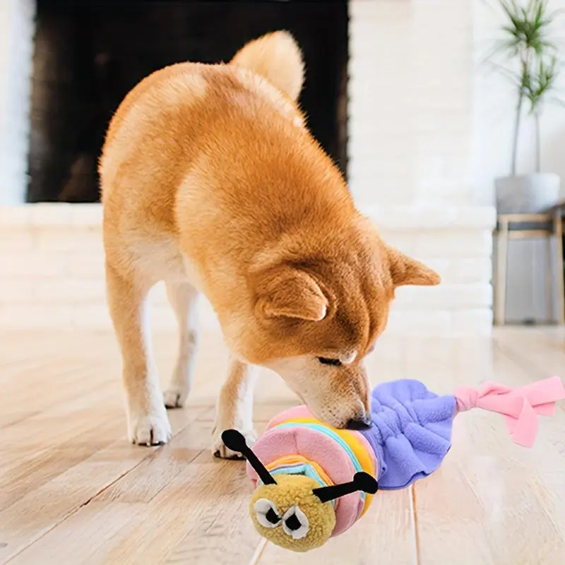 Interactive Cartoon Caterpillar Dog ABS Toy, Polyester Scented Sardine-Yellow Croaker Treat-Dispensing Puzzle, Durable Chew Accessory for All Dog Breeds, Pet Sniffing & Teeth Cleaning Tool