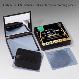 1pcs Portable Refreshing Timifly Bamboo Charcoal Facial Oil Absorbing Paper, Includes Powder Puff and Mirror Case, Single Item