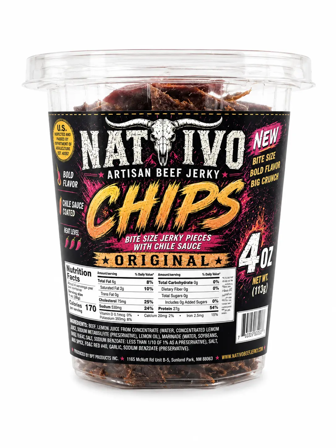 Nativo Original Beef Jerky Chips with Chile Sauce – 4 oz