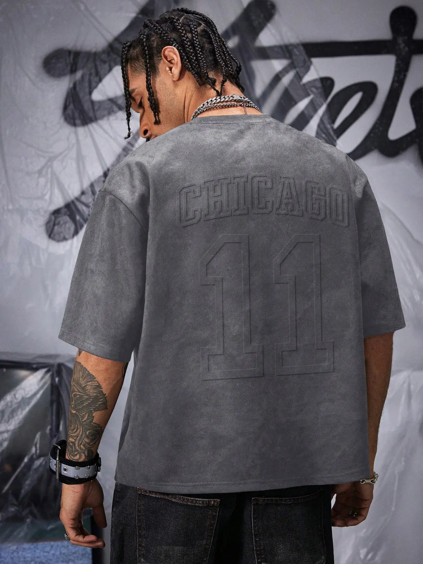 Men's Short Sleeve T-Shirt Fitted with Suede Texture, 3D Chicago Letter Embossed Logo, Casual Classic Vintage Streetwear for Summer Outings Tee