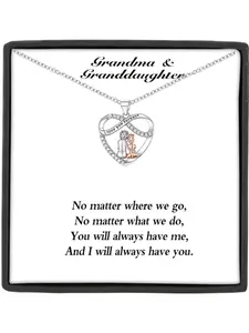 Grandmother Granddaughter Heart Shaped Name Engraved Pendant Necklace with Engraved 'i Love You Forever' for Grandma & Granddaughter, Includes Card and Gift Box, Perfect Birthday & Christmas Gift