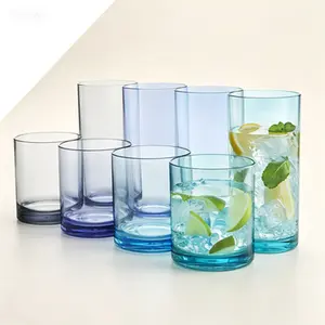Set of 8 Acrylic Drinking Glasses, 12oz Rocks & 16oz Water Cups in Coastal Colors, Reusable Plastic Tumblers for Everyday Use, BPA-Free Stackable Cups, Top-Rack Dishwasher Safe, Made in USA