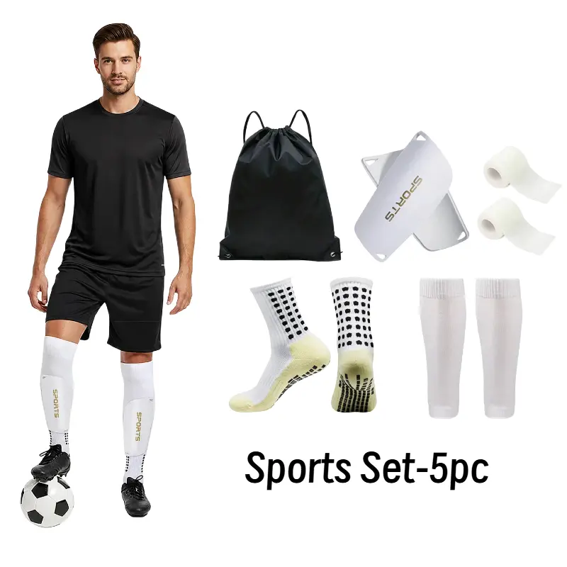5-Piece Outdoor Soccer Gear Set: Includes long football socks, anti-slip grip socks, shin guards and drawstring storage bag. Ideal for daily sports training, football, basketball and a wide range of athletic activities. Complete football accessory kit.