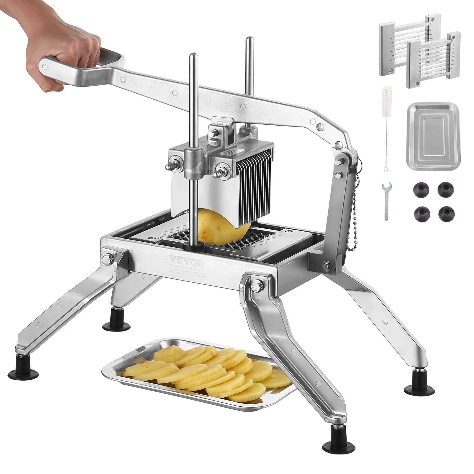 VEVOR Commercial Vegetable Slicer,  3/8" and 3/16" Tomato Slicer, Stainless Steel and Aluminum Alloy Vegetable Cutter Slicer, Manual Tomato Slicer with Non-slip Feet, for Tomatoes, Potatoes, Onions Kitchen Utensils