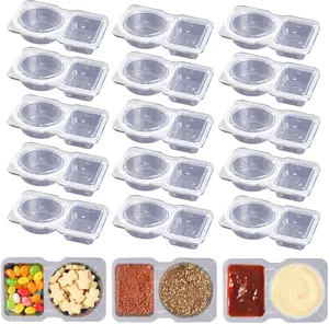 15 Sets Double Compartment Condiment Containers with Lid Transparent Small Plastic Dipping Containers for Condiments or Dips Sauce Snack Salad Dressing Sampling Travel Snack Leak Proof Design Food Grade Safety Plastic Dishwasher Safe