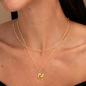Tewiky Initial Necklaces for Women Gold Plated Layered bubble Letter Necklace Set Dainty Heart A-Z Pendant Necklace Tiny Initial Necklaces Stack Birthday Gifts for Women Jewelry