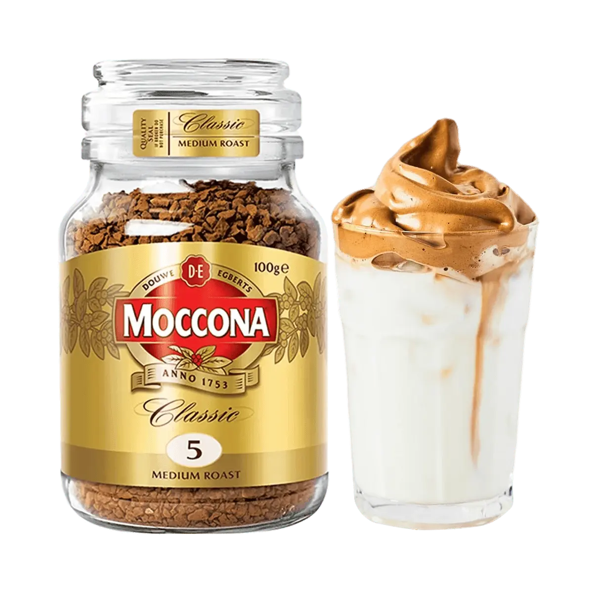 Moccona Freeze Dried Coffee No.5 Medium Roast 3.52oz - Smooth Instant Coffee, Dalgona 400x, Balanced Aroma