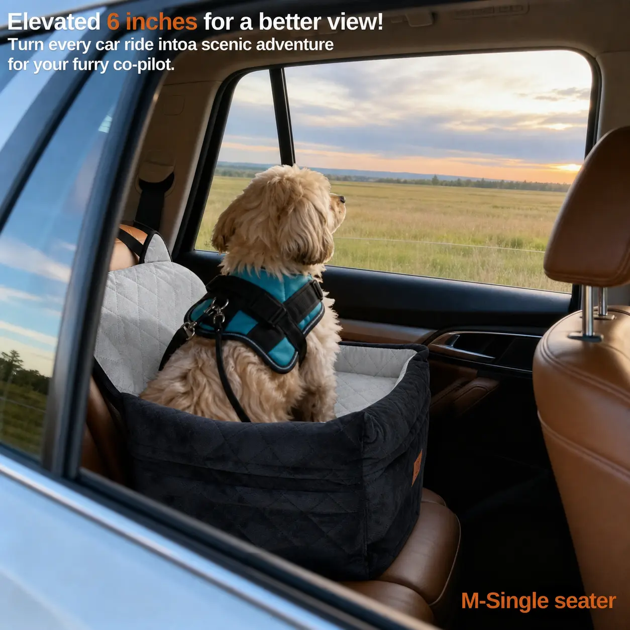 ZVRpet  Dog Car Seat Pet kennel Fully Detachable and Washable Memory Foam Covered   Soft Fabric Easy to Install with Adjustable Straps Anti-Slip Bottom Cover for Back Seat Pet Car Bed for Car SUV Outdoorfun Travel Dog Bed Pet Bed,DealsForYouDays