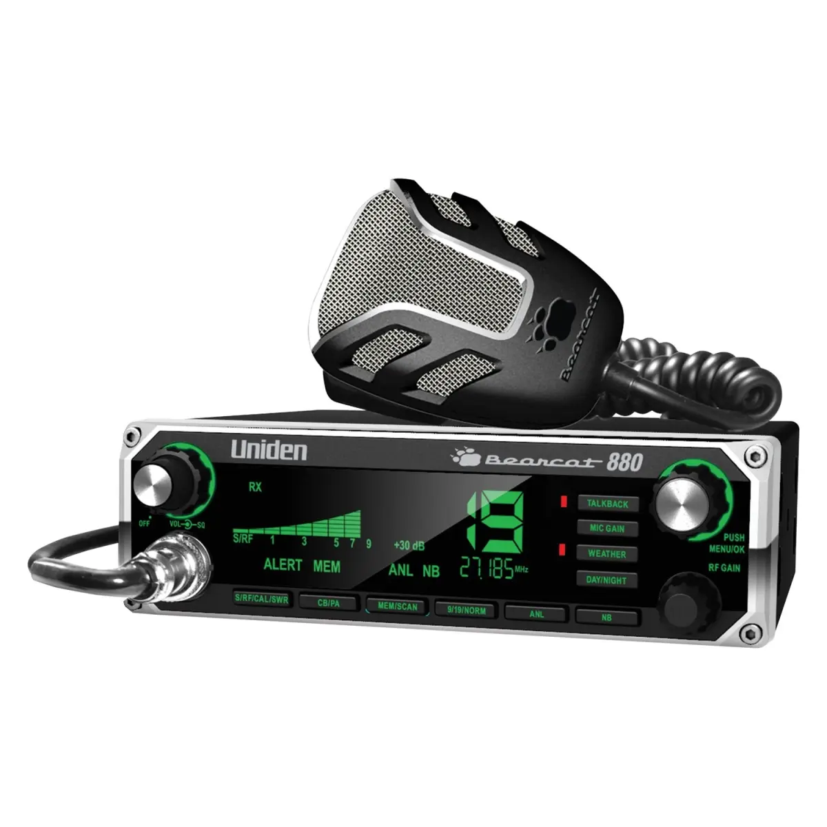 Uniden BEARCAT 880FM 40-Channel CB Radio with 7" LCD Color Display, Dynamic Squelch Control, Mic Gain Hi/Lo Button, Noise Canceling Microphone