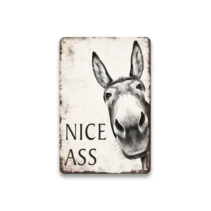 Funny Donkey "Nice Ass" Bathroom Art Sign 8x12inch Rustic Farmhouse Vintage Metal Tin Wall Decor for Home Restaurant Bar Retro Hilarious Donkey Lover Gift Trending Viral Must Have Sassy Bathroom Humor Aesthetic Country Kitchen Decorg