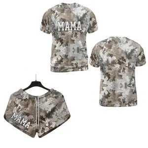 [Mother's Day Deal] Women's Two Piece Set MAMA Camo Flag Print - Casual T-Shirt & Shorts Mother's Day Gift