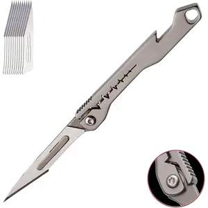 Mini Titanium Handle Folding Utility Scalpel with 10 Pieces 11# Scalpel Blades (Gray)