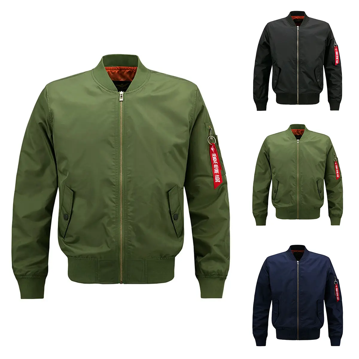 Kingapril Men's Long Sleeve Ribbed Varsity Bomber Jacket - Lightweight, Zipper, 5-Pocket Carry, Snug Rib Cuffs, Casual Military Windbreaker, Plain Outdoor Tops & Coats