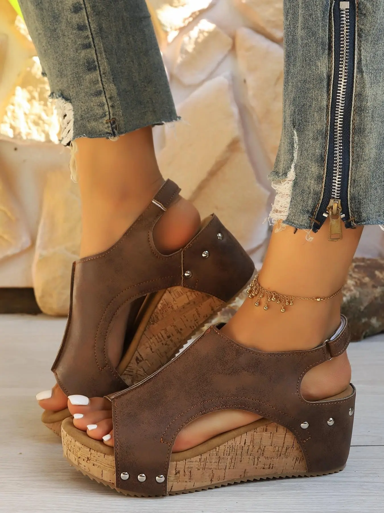 Women's Outdoor Summer Retro Design Wedge Heel Wedge Heeled Fish Mouth Sandals, Summer Wedges, Soft PU Leather Breathable Thick Sole, // Colors, Comfortable Fashion Shoes Footwear